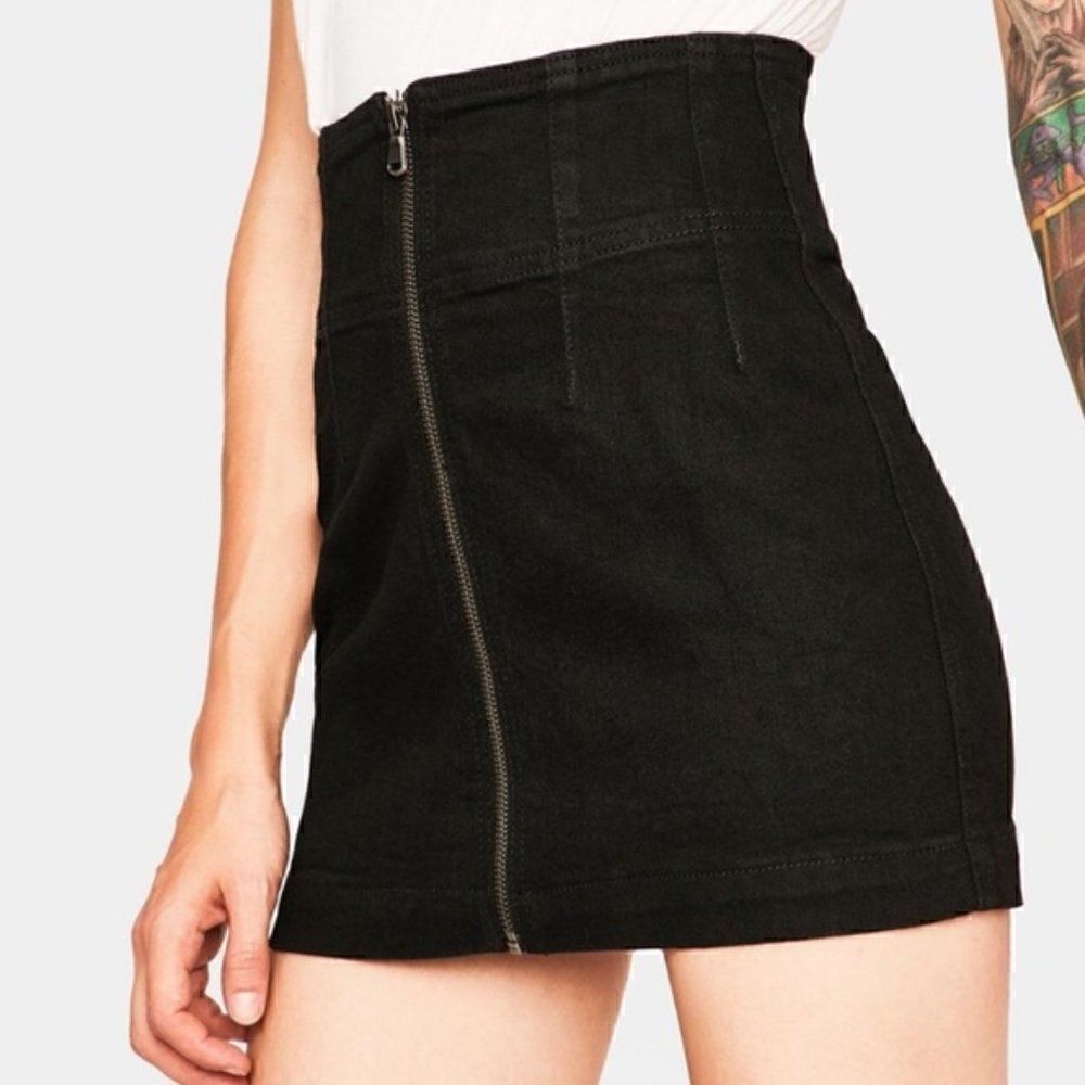 Free People We the Free Virgo Mini Skirt Exposed Zipper 27 Black